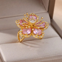 Pink Zircon Flower Ring