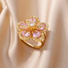 Pink Zircon Flower Ring